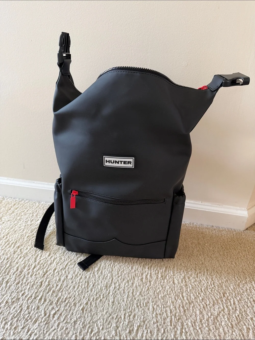 Hunter Black Backpack with Red Zipper Accent